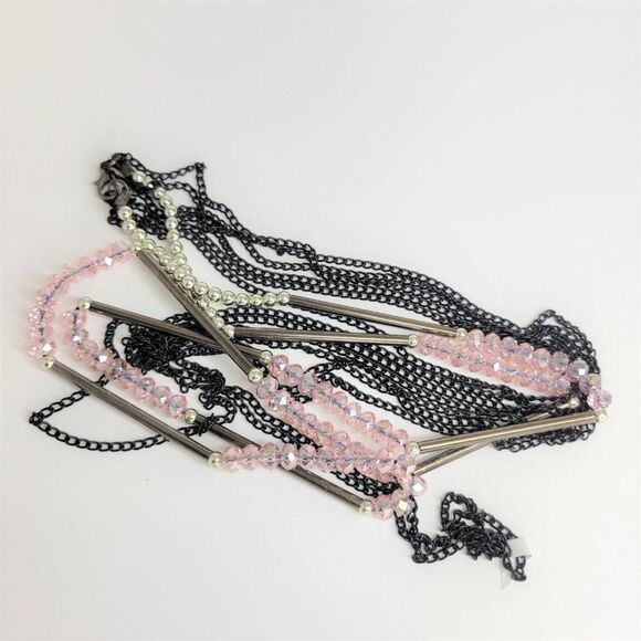 Multistrand Pink Bead Necklace, Pale Pink Long Necklace - Picture 1 of 12